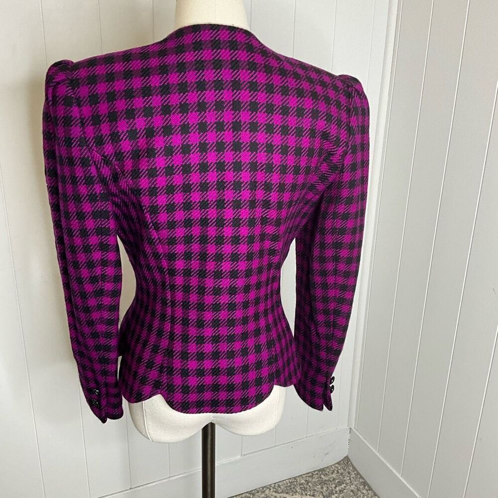 Vintage Albert Nipon Suits Women's 6 Black Pink 100% Wool Peacoat Suit Jacket - Picture 7 of 13